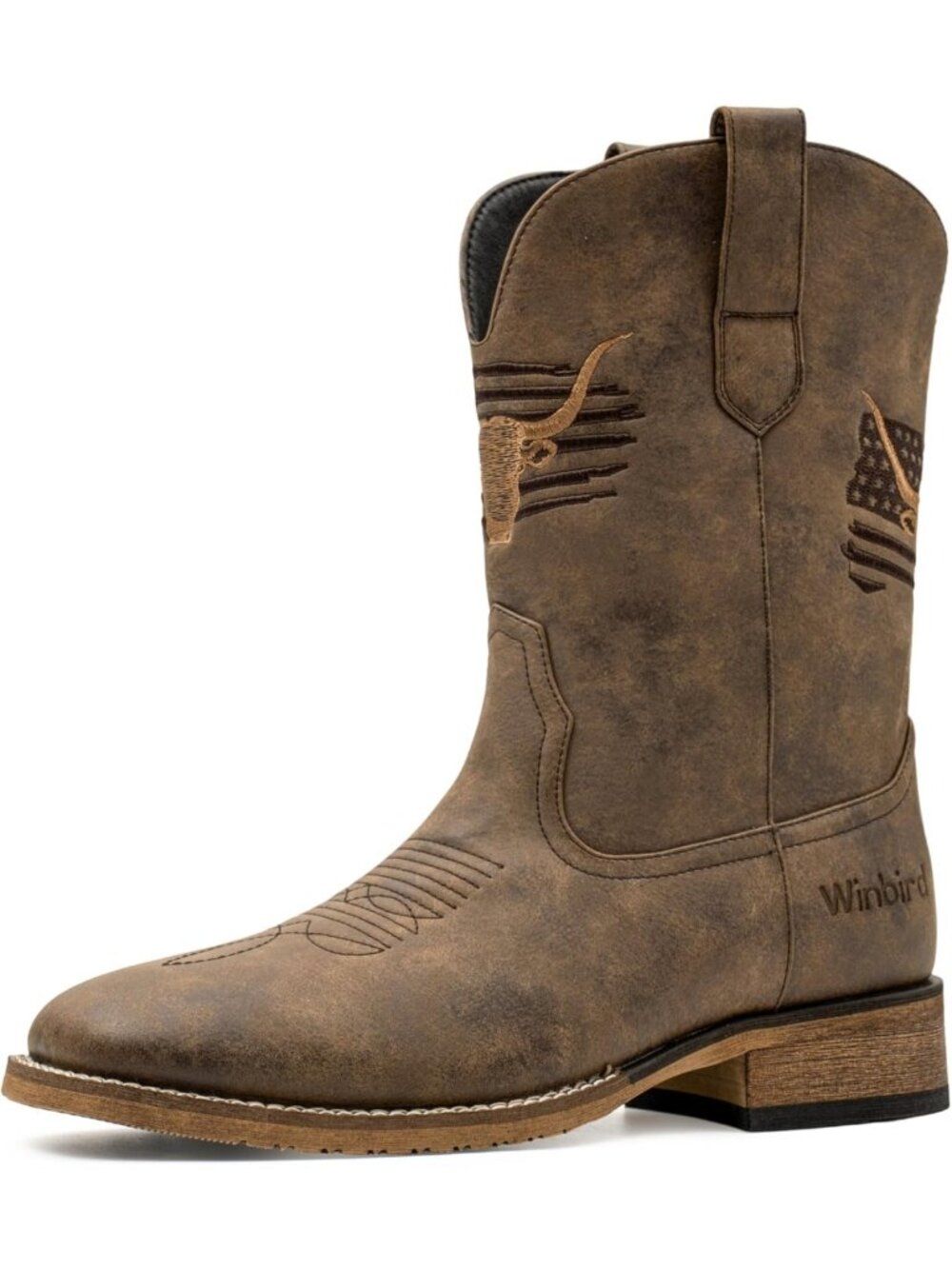 Stylish Wide Square Toe Cowboy Boots for Men | Vegan Leather Retro Chunky Heel